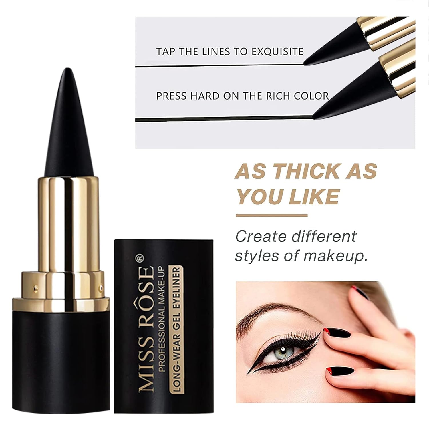 MISS ROSE M Gel Eyeliner, 2 Pcs Black Eyeliner Pencils, delineador de ojos contra el agua, Easy to Use, Eye Makeup for Women (Black Pack of 2)