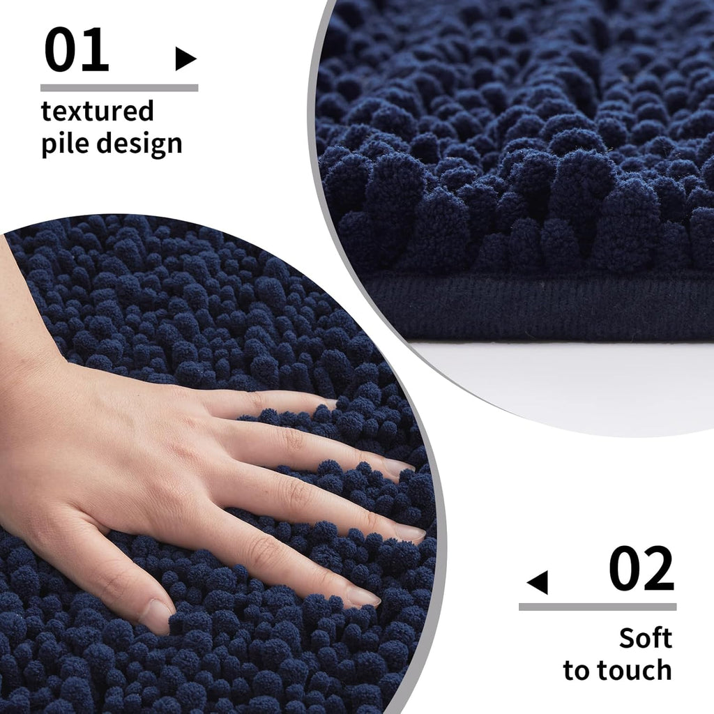 Disolla Small Bath Mat 17x24 Inch - Chenille Navy Blue Bathroom Rug, Extra Soft Absorbent Plush Shaggy Bathmat, Non-Slip Machine Washable Floor Mat for Shower, Tub and Sink