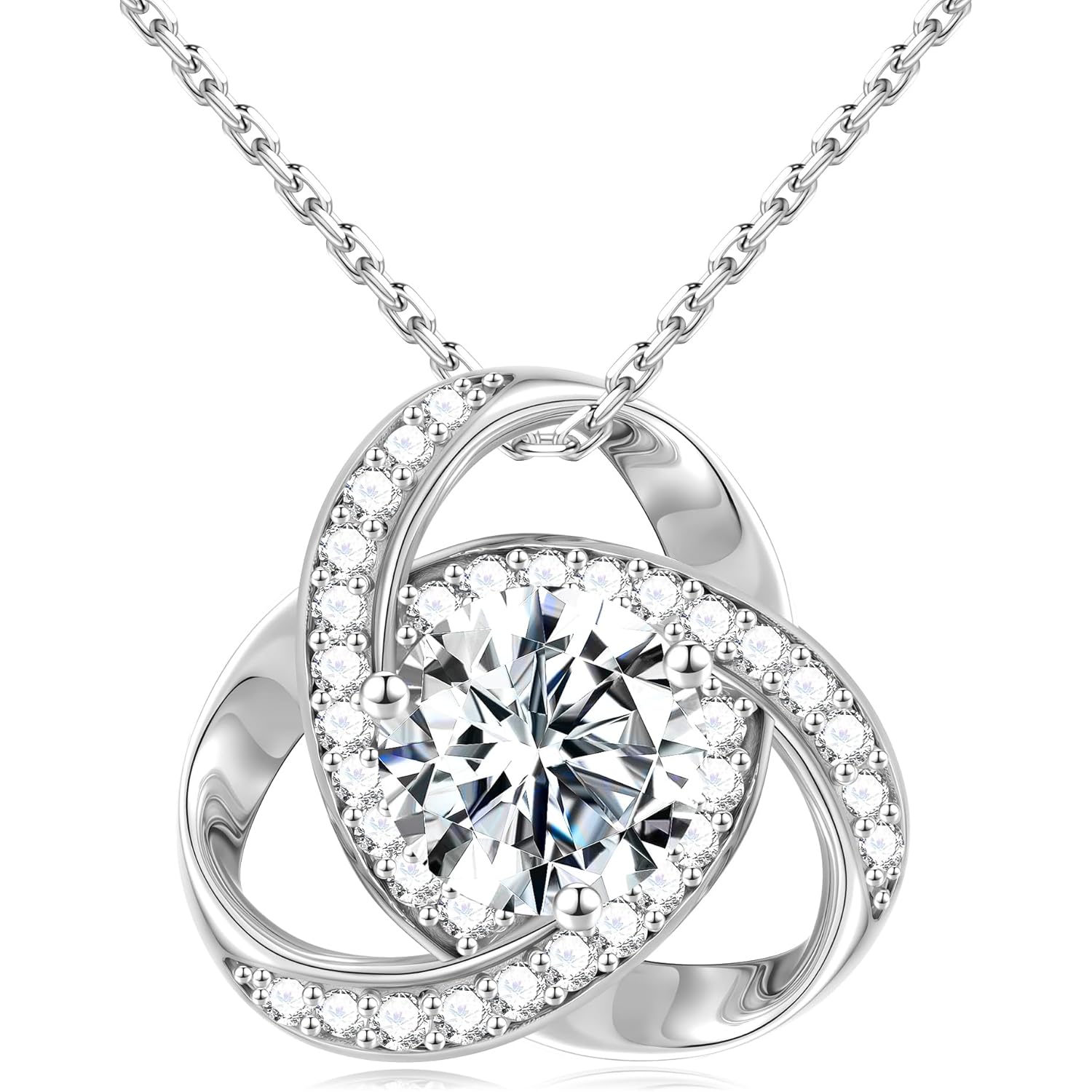 MOOSEA Mothers Day Gifts - 1-3 ct Love Knot Moissanite Necklace, Lab Created Moissanite 925 Sterling Silver Pendant Necklace Anniversary Birthday Gifts for Women Wife Mom Girlfriend Grandma