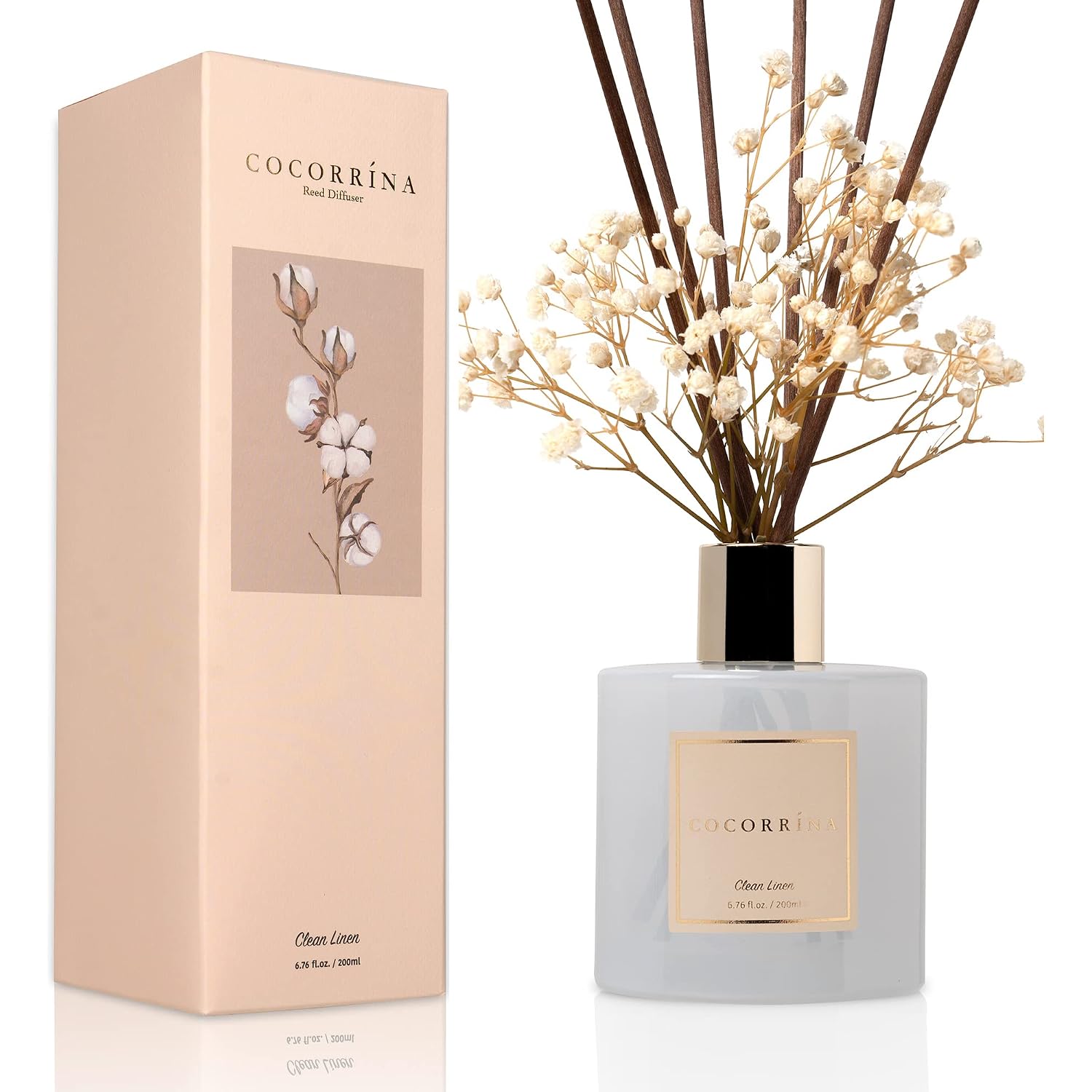 Reed Diffuser Set, Clean Linen 6.7 Fl Oz Scented Diffuser With Sticks Home Fragrance Reed Diffuser For Bathroom Shelf Decor