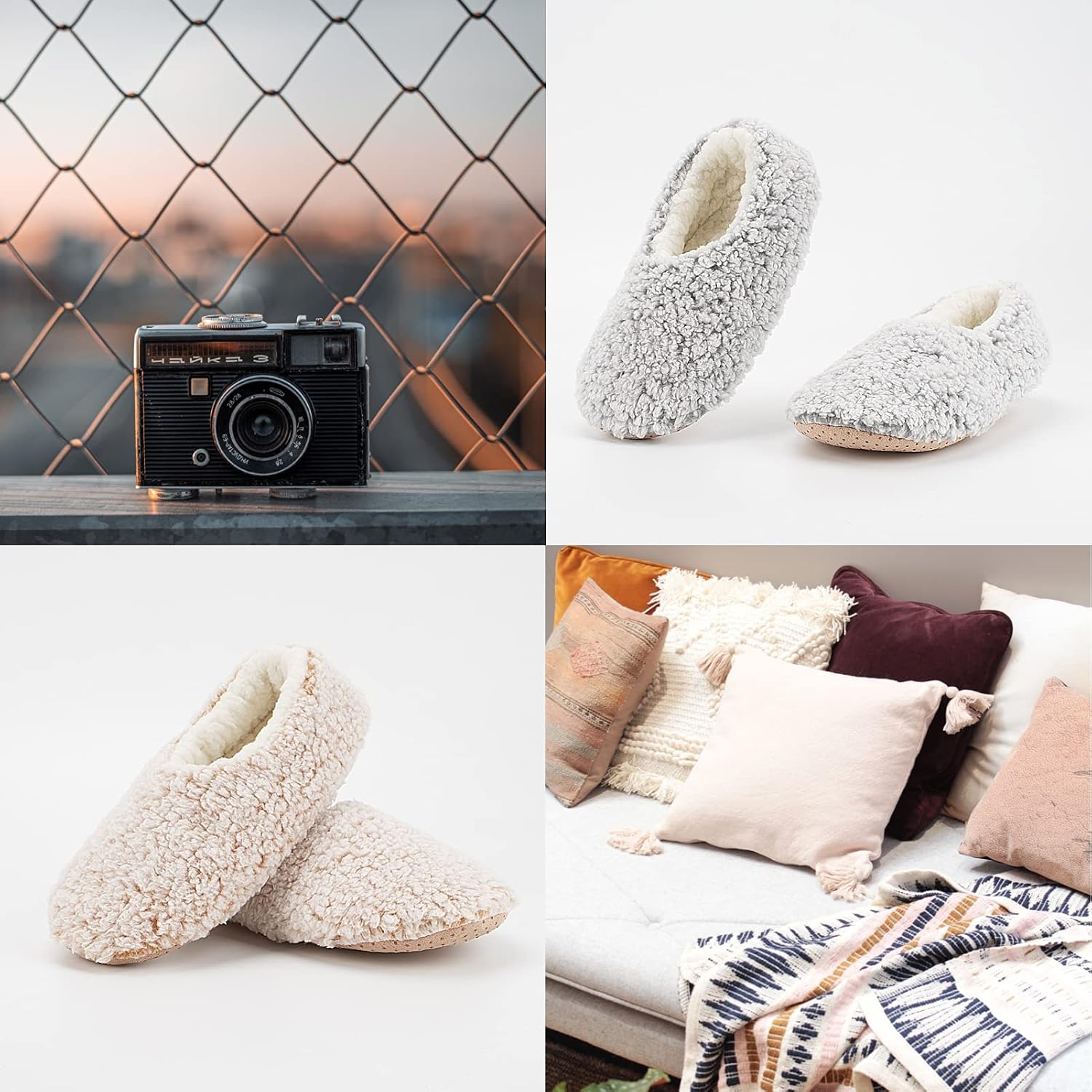 Cozylook 2-Pair Slipper Socks For Women Non Slip Soft Sole Slippers | Fuzzy Or Knit Uppers, Plush Sherpa Lining, Gripper Dots, Elastic Heel, Warm Indoor Comfort, Gift-Ready Packaging