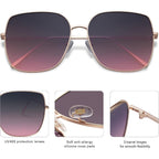 SOJOS Trendy Oversized Square Metal Frame Sunglasses for Women Men Retro Big Flat Lens UV Protection Sunglasses SJ1146 Gold/Gradient Greyish-purple