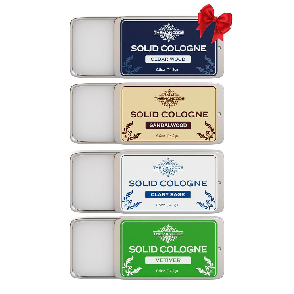 THEMANCODE Solid Cologne for Men, Gifts for Men, Solid Perfume with Sandalwood, Vetiver, Cedarwood, Sage Scents, 4 Pack