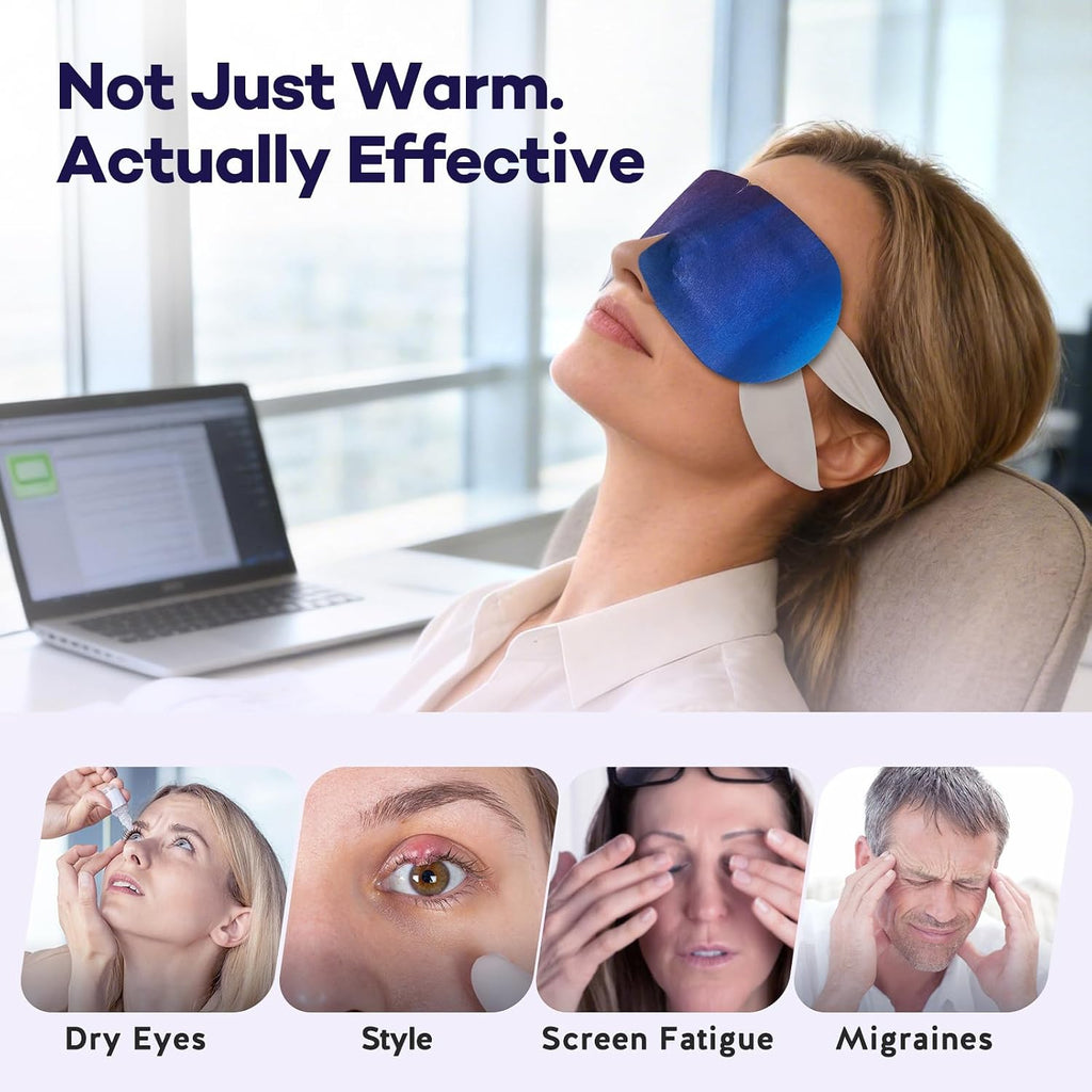 Steam Eye Masks For Dry Eyes, 45 Min+ Heated Eye Mask, Disposable Self Heating Warm Compress, Fast Relief For Eye Strain & Stye, Long Lasting Sleep & Travel Essentials, Unscented (20 Pack)