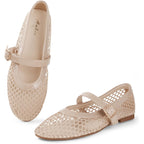 Ankis Mesh Ballet Flats For Women, Black Mesh Flats Buckle Strap Mary Jane Ballerina Flats Women'S Fishnet Flat Sandals Shoes For Dressy Summer