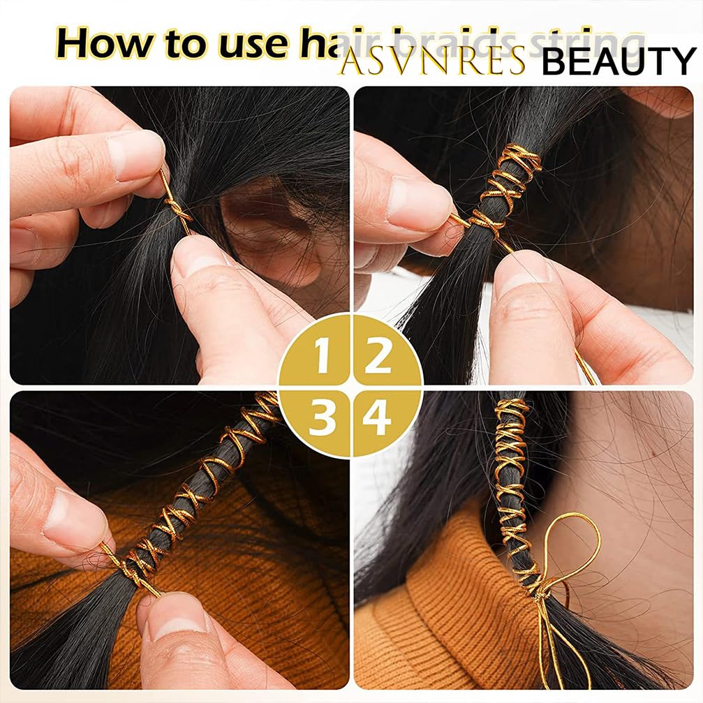 Gold Dreadlock Braids Hair Accessories, 2 Pieces 5M Braiding Hair Deco Styling Shimmer Stretchable African Braid Braided Elastic Cord Ornament Hanging Decorating Gift Wrapping