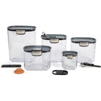 Prokeeper+ Airtight Food Storage Container Set – Clear Plastic Flour And Sugar Canister Set With Magnetic Accessories For Kitchen Organization (Grey, 9-Piece)