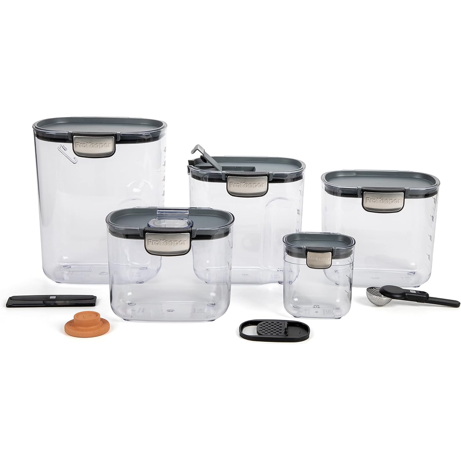 Prokeeper+ Airtight Food Storage Container Set – Clear Plastic Flour And Sugar Canister Set With Magnetic Accessories For Kitchen Organization (Grey, 9-Piece)