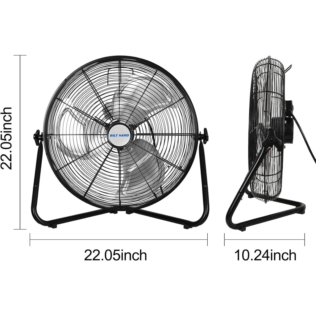 Bilt Hard 20 Inch Heavy Duty Floor Fan - 4650 Cfm High Velocity, 3-Speed With Wall-Mounting System, Industrial Shop Fan For Commercial, Garage, And Greenhouse