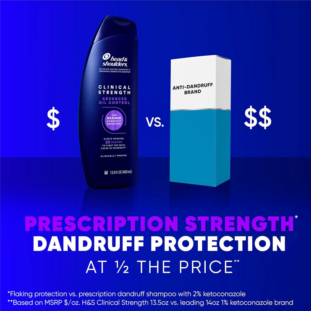 Head & Shoulders Anti-Dandruff Shampoo with 1% Selenium Sulfide, Clinical Strength Advanced Oil Control Twin Pack, Seborrheic Dermatitis Relief, Oily Scalp, 13.5 fl oz Each
