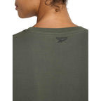 Reebok Women's Embroidery Hit Graphic Crewneck T-Shirt, Standard Fit, Lightweight Stretch Cotton Fabric Grit Green