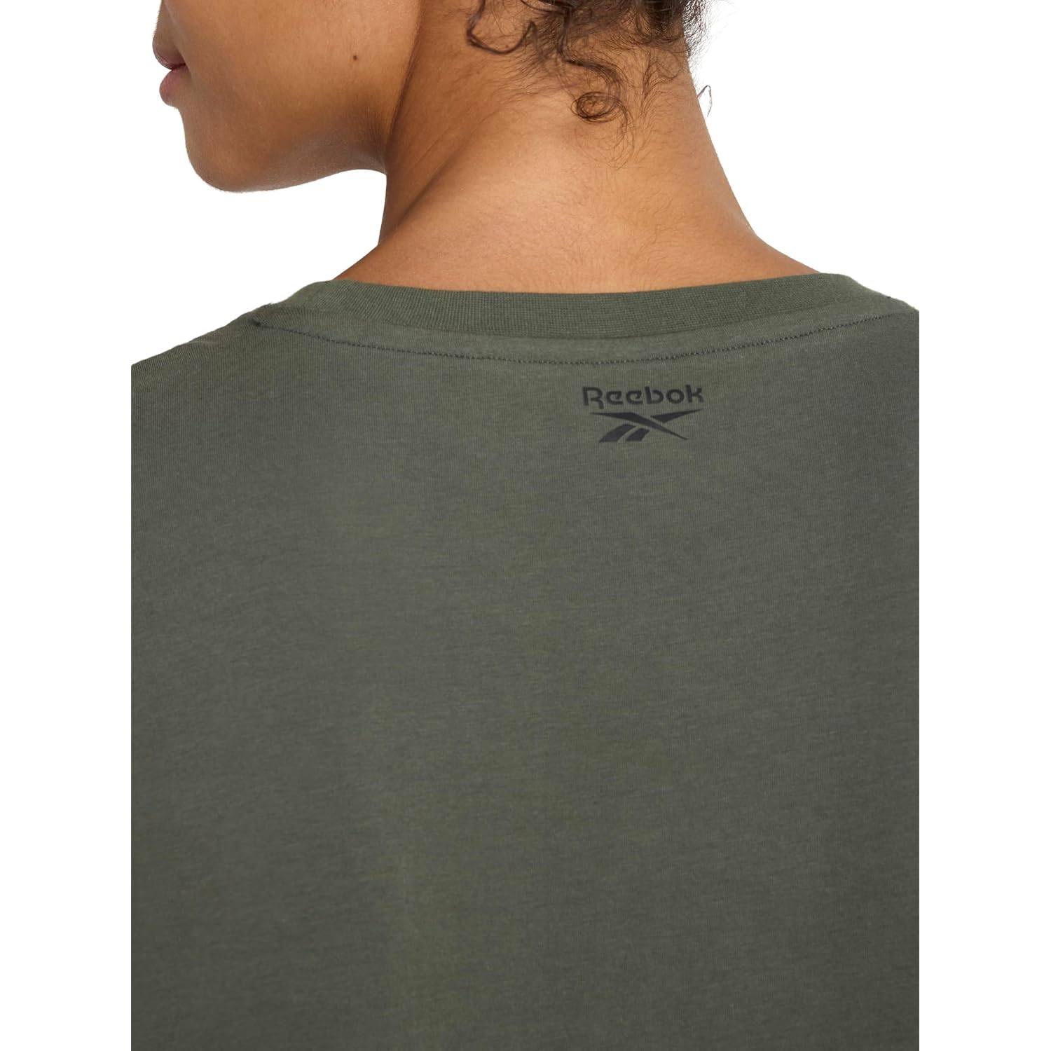 Reebok Women's Embroidery Hit Graphic Crewneck T-Shirt, Standard Fit, Lightweight Stretch Cotton Fabric Grit Green