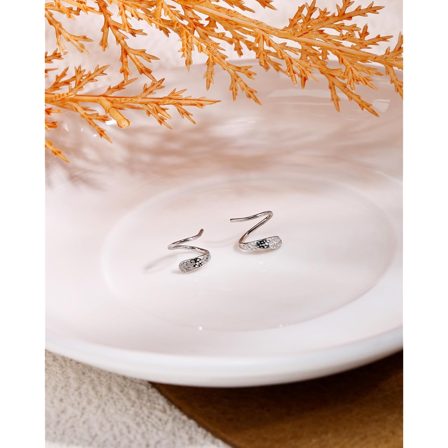 Tiny Double Hoop Earring S925 Sterling Silver Small Hammer Texture Hoop Hypoallergenic Twist Spiral Earrings for Women - Sliver & Gold