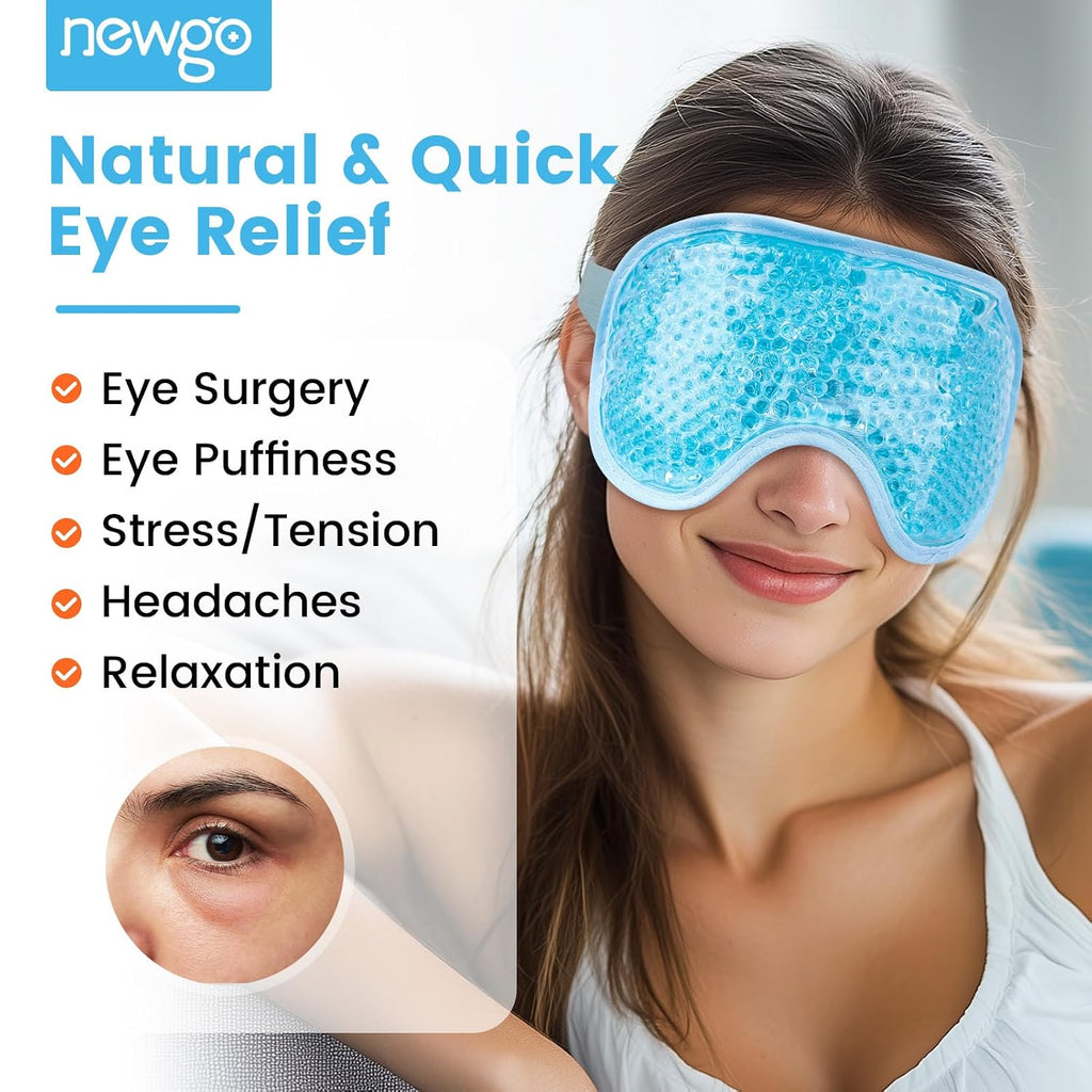 Newgo Cooling Eye Mask For Puffy Eyes, Cold Eye Mask Eye Ice Pack For After Eyes Surgery, Tension Stress Relief, Itchy Eyes, Headaches, Dark Circles - Blue