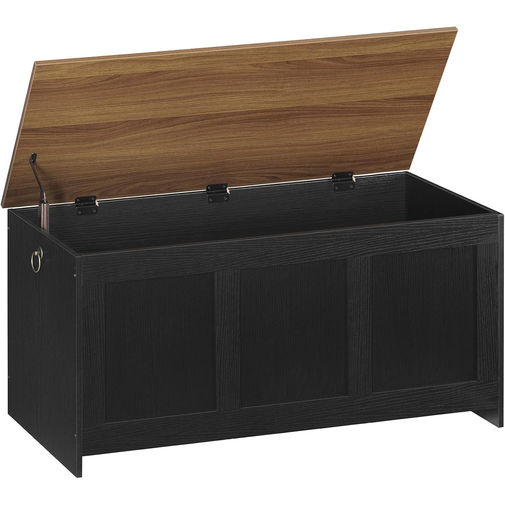 Hoobro Storage Bench, 39.3" Retro Wooden Storage Chest, Wooden Storage Trunk, Toy Chest With Lift Top, Multifunctional Entryway Organizer, For Entryway, Living Room, Black And Walnut Bh141Cw01G1