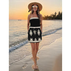 Saukole Summer Dress For Women Strapless Beach Cover Ups Boho Sundress Mini Dress Drawstring Waist With Pockets