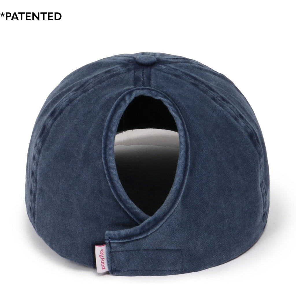 D&Y Vintage Wash Ponytail Hat, Patented Women’s Cotton Ponytail Baseball Cap with Open Back for Ponytails and Buns Jessie Navy