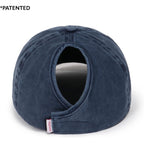 D&Y Vintage Wash Ponytail Hat, Patented Women’s Cotton Ponytail Baseball Cap with Open Back for Ponytails and Buns Jessie Navy