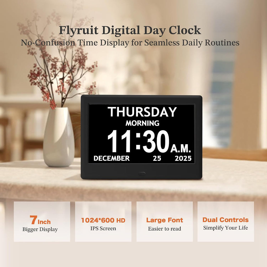 7'' Dementia Clock For Seniors, Large Display Digital Clock With Date, Time, Day Of Week For Elderly, Memory Loss, Alzheimer, 1024*600P Hd, 10 Reminders & 6 Alarms, Auto Dimming & Dst, Remote Control
