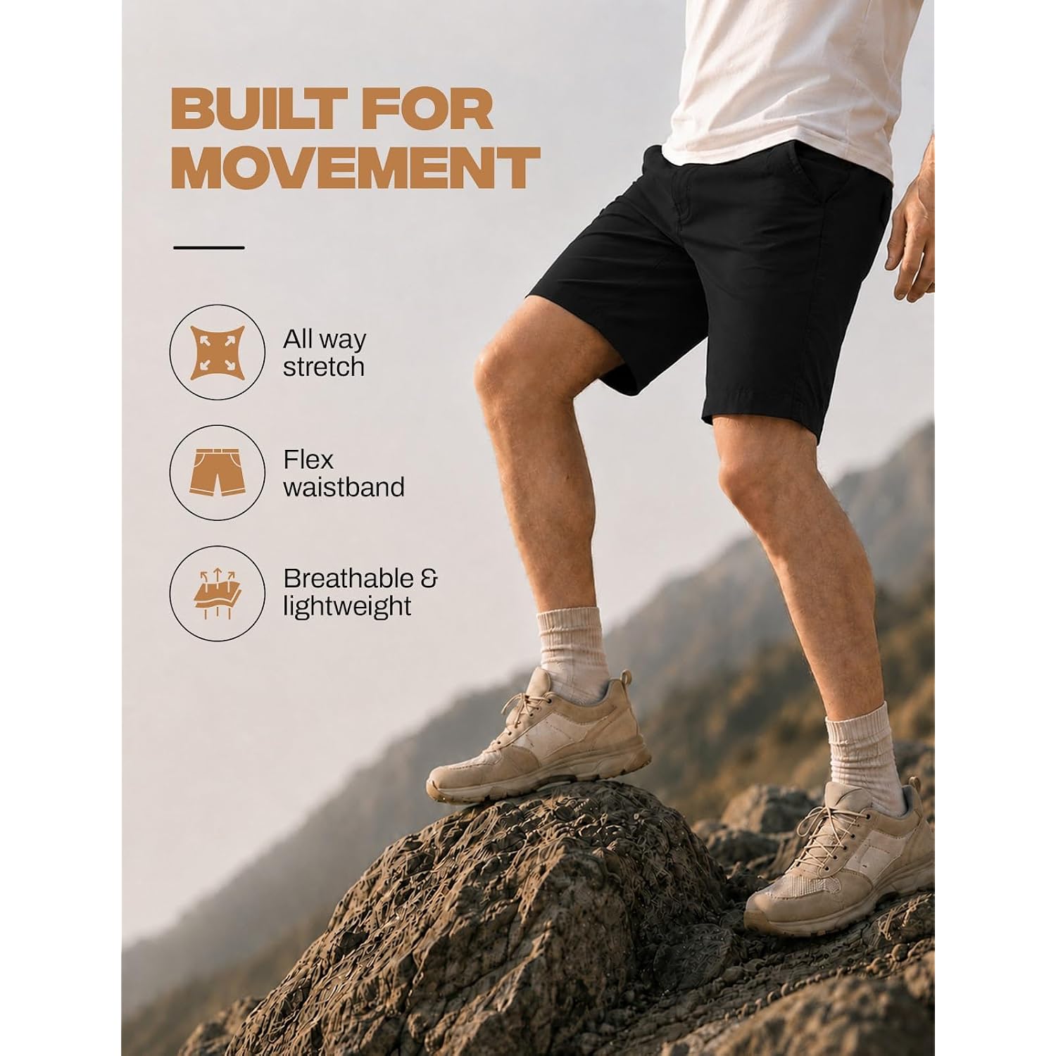 Weatherproof Vintage Mens Hiking Shorts, Quick Dry Lightweight Stretch Casual Shorts With Zipper Pockets