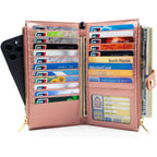 ANDOILT Women's Genuine Leather Wallet RFID Blocking Credit Card Holder Zipper Purse Cell Phone Handbag