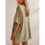 Tankaneo Women's Oversized T Shirts Casual Summer Crew Neck Loose Dropped Short Sleeve Side Slit Hem Blouse Tunic Tops