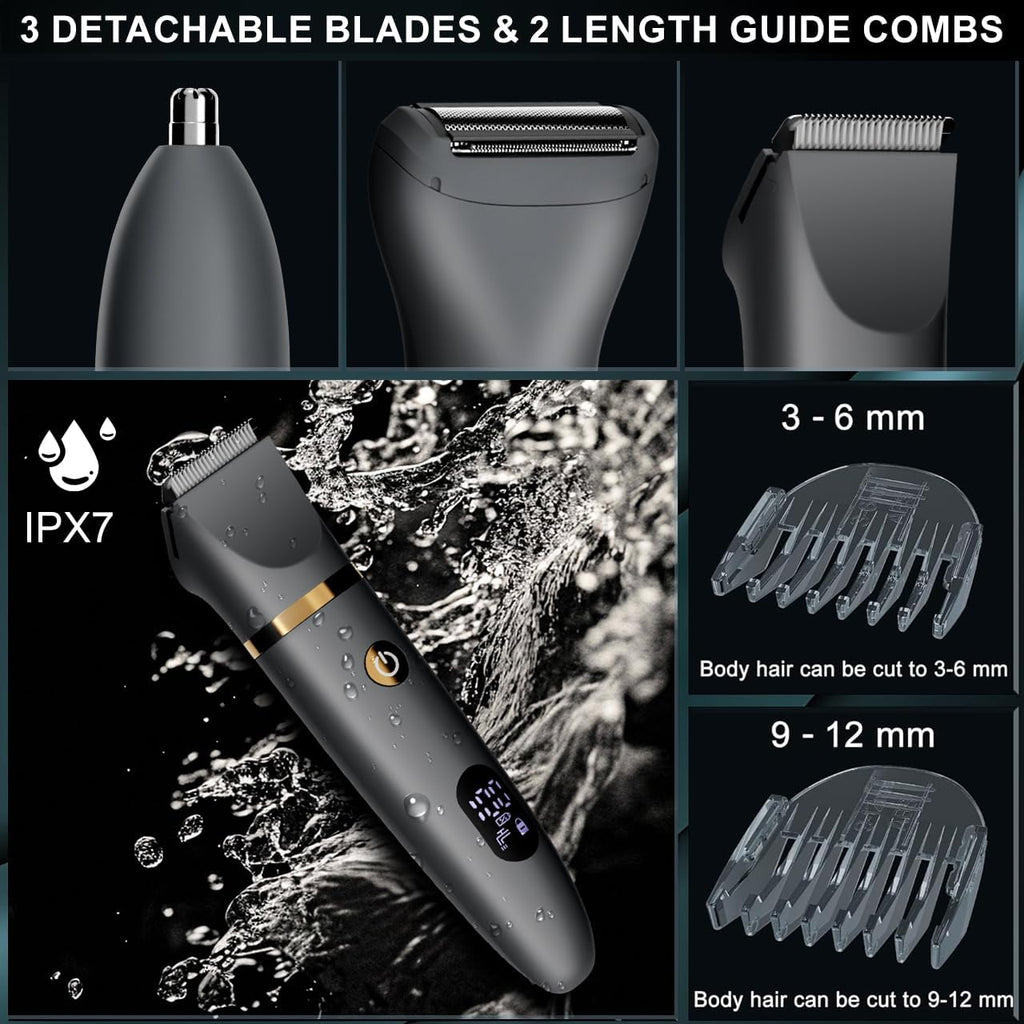 Ball Shaver for Men, 3-in-1 Multifunction Body Hair Trimmer & Pubic Shaver with Titanium Blades (No Nicks!), IPX7 Waterproof Electric Razor, LED Display, Wet/Dry