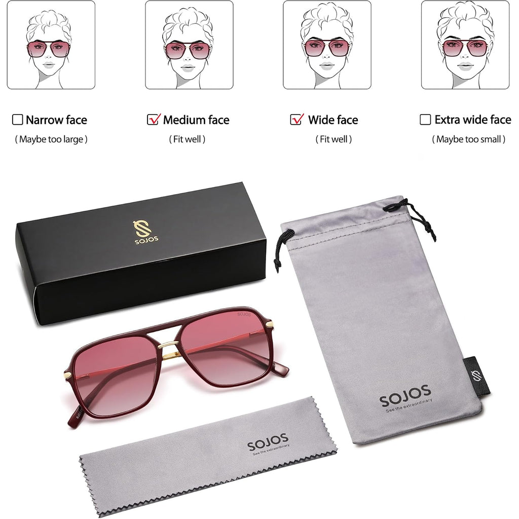SOJOS Sunglasses for Women & Men, Square, Retro, Polarized Lens, Trendy Aviator, 90s Shades Red/Red