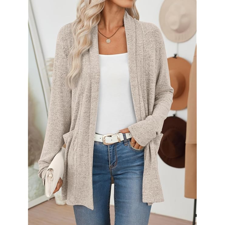 LILLUSORY Cardigan for Women Lightweight Cardigans Fall Fashion Outfits Open Front Long Cardigan with Pockets, Business Casual Travel Outfits