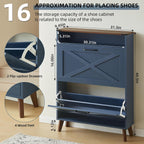 Joaxswe Shoe Cabinet Storage For Entryway With 2 Flip Drawers 2 Hook Open Storage Layer Rack Narrow Organizer Slim Hidden Wood Shoe Cabinet Furniture Dark Blue