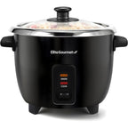 Elite Gourmet ERC006SS 6-Cup Electric Rice Cooker with Stainless Steel Inner Pot, Makes Soups, Stews, Porridges, Grains and Cereals, 6 cup (3 cups uncooked), Black