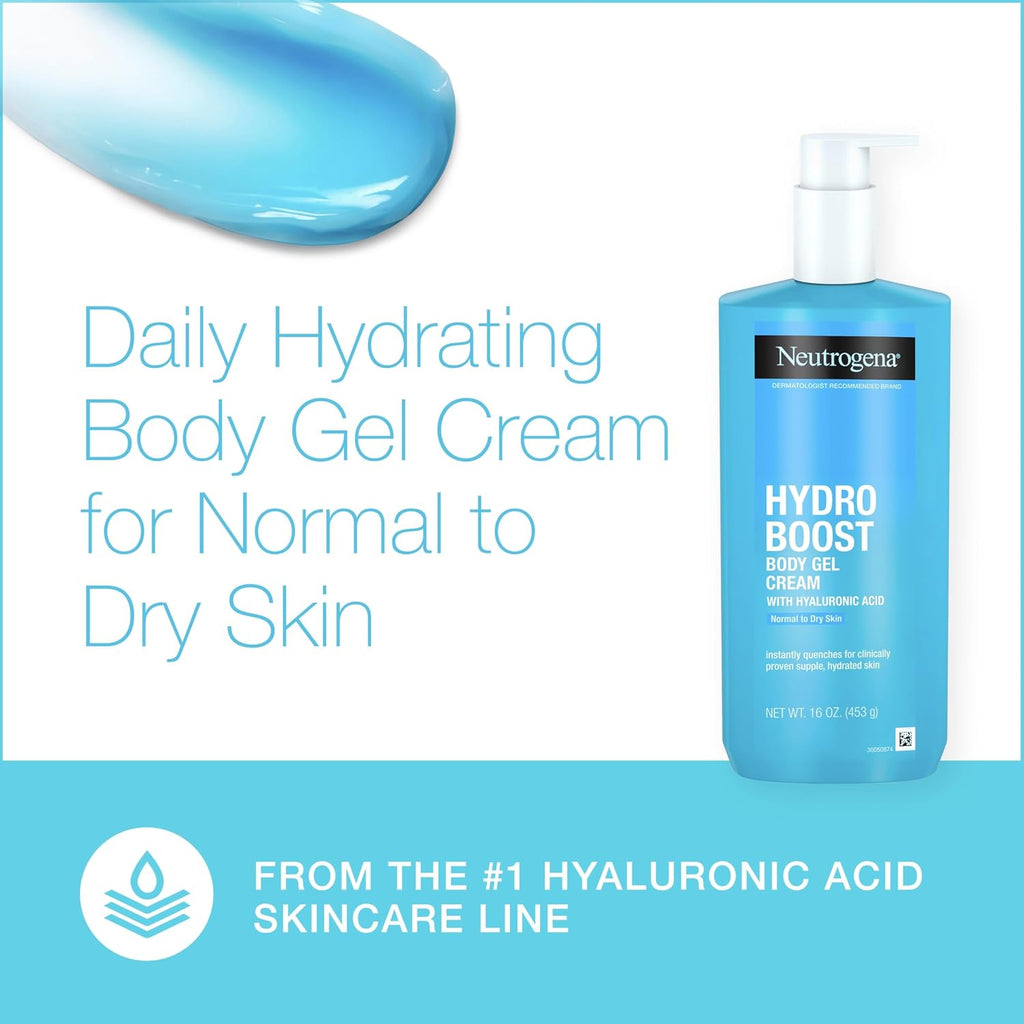 Neutrogena Hydro Boost Body Gel Cream, Hydrating Body Lotion With Hyaluronic Acid For Normal To Dry Skin, Hyaluronic Acid Lightweight Moisturizer, 16 Oz, 2 Pack