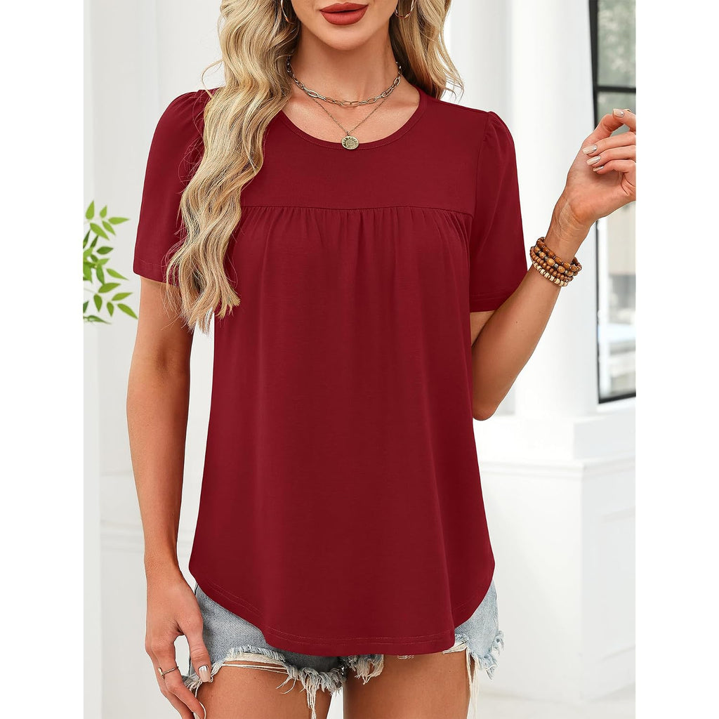 Womens Dressy Casual Tops Short Sleeve Blouse Crew Neck Loose Fit Summer Clothes M-4XL