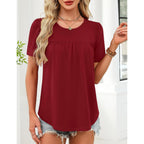 Womens Dressy Casual Tops Short Sleeve Blouse Crew Neck Loose Fit Summer Clothes M-4XL