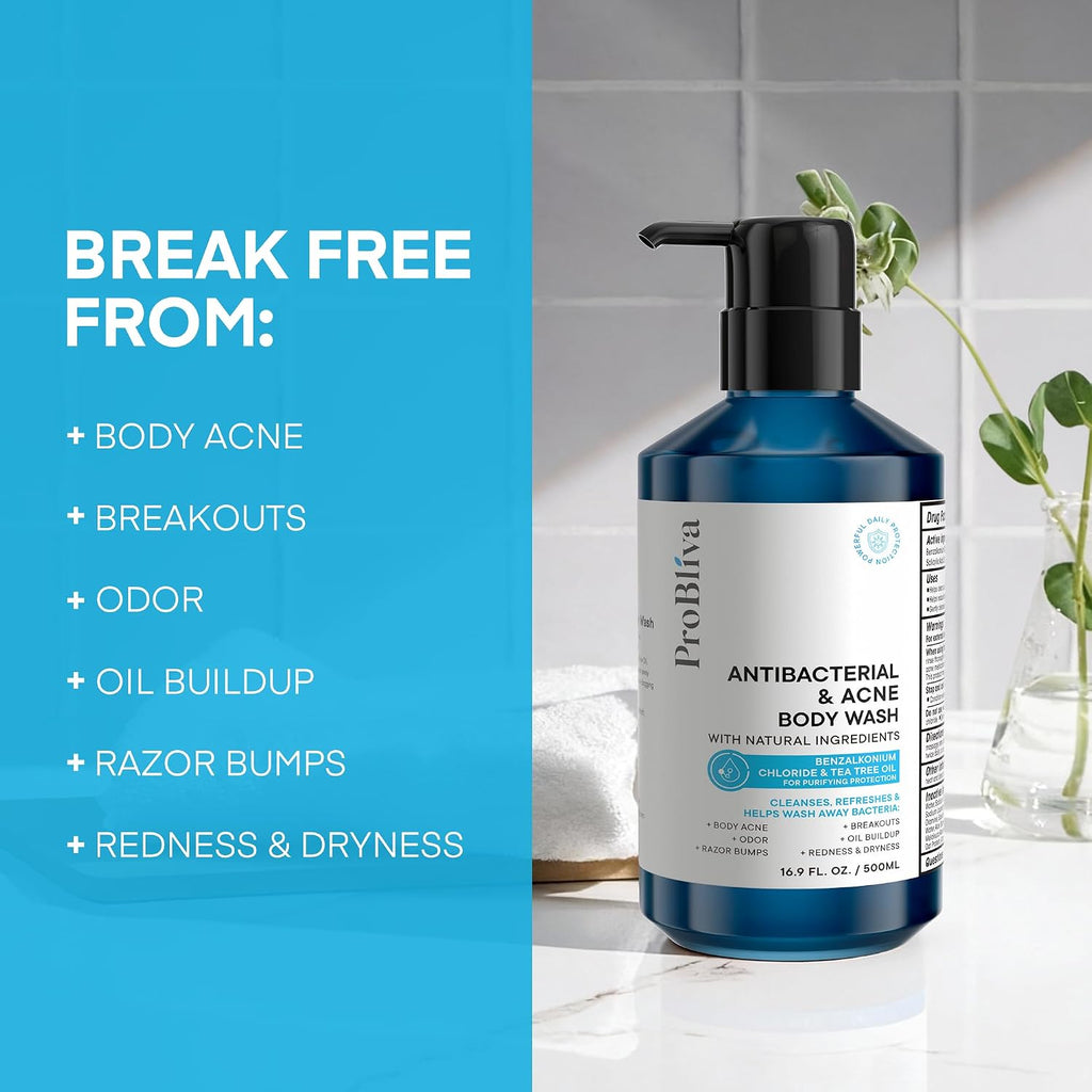 Probliva Antibacterial Body Wash For Body Acne & Breakouts, Back Acne, Body Odor & Razor Bumps, Daily Body Wash & Body Soap For Oily & Acne-Prone Skin, Men & Women (Body Wash)
