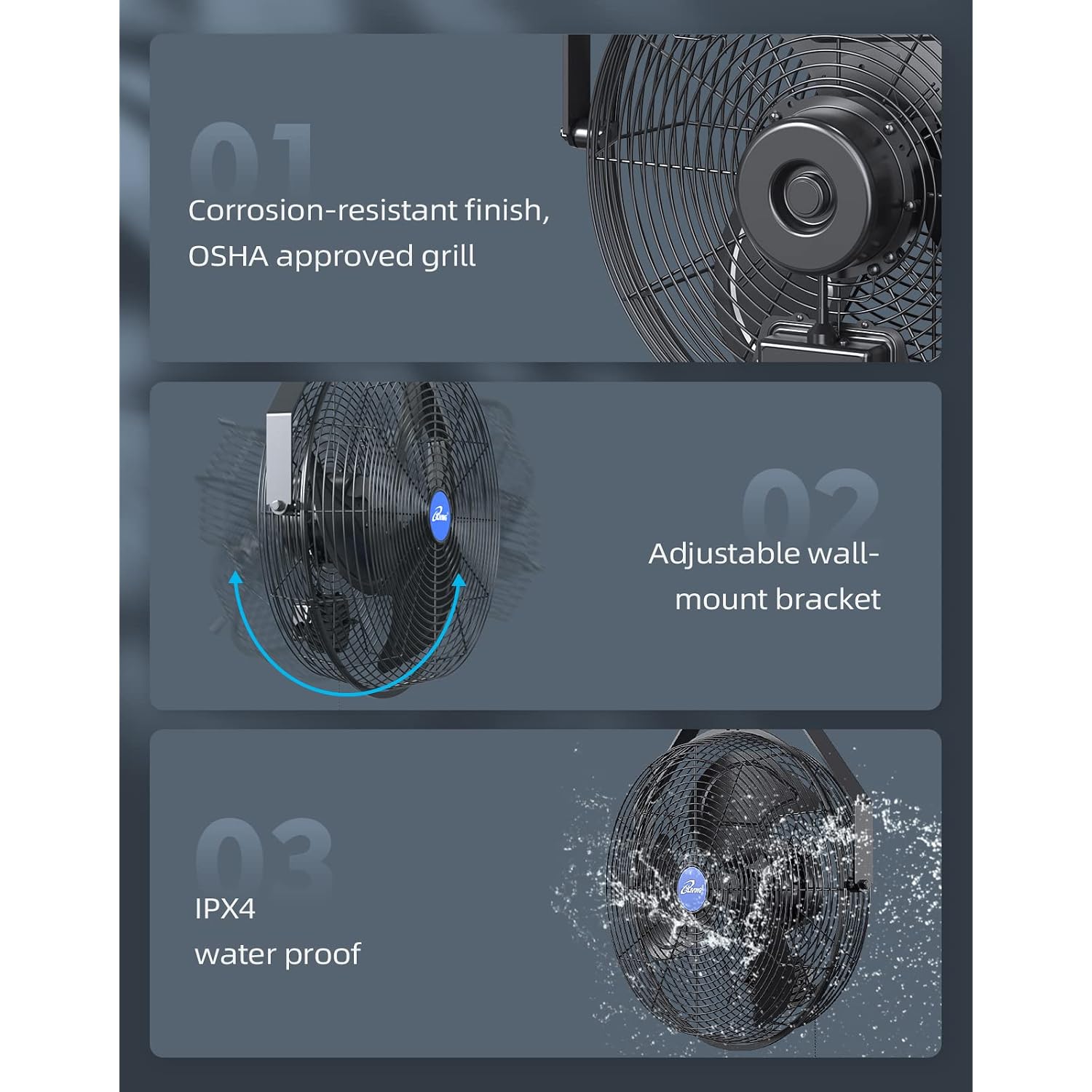 Iliving 18" Wall Mounted Fan - 6360 Cfm, 3-Speed, Industrial Grade, Commercial/Residential, Weatherproof Outdoor/Indoor Fan For Garage, Patio, Workshop, Greenhouse | Ul Listed, Mist Kit Compatible
