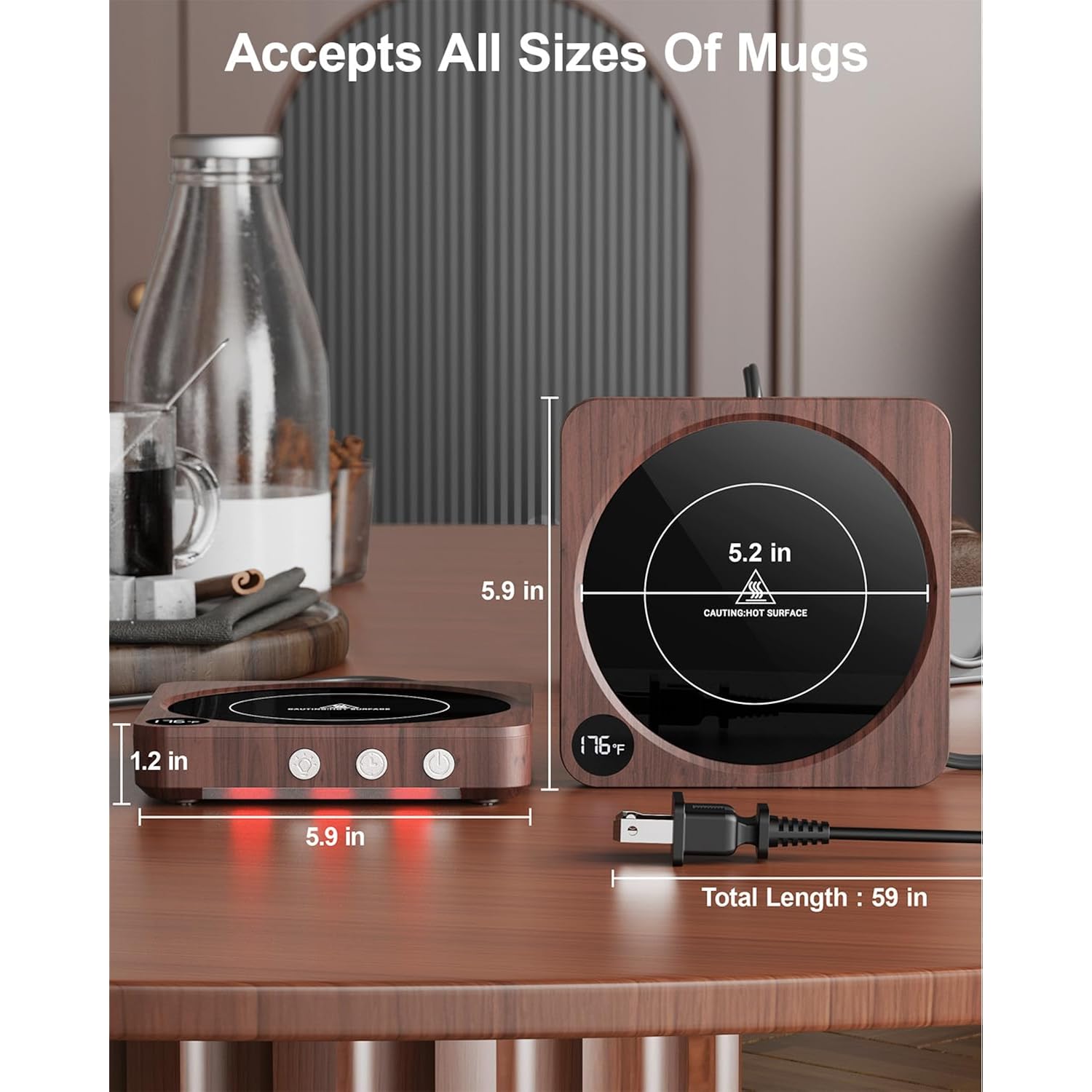 House Gem Mug Warmer - 36W Coffee Mug Warmer for Desk with Temperature Display, 2-12Hrs Auto Shut Off, Smart Candle Warmer - Ideal Coffee Gifts Accessories Keep Beverages Coffee Warmer (Wood) (Wood)