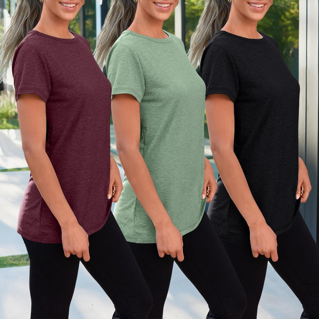 Womens 3 Pack T-Shirts Short Sleeve Summer Tops Fashion Basic Tees Comfy Casual Vacation Outfits Workout Clothes 2026
