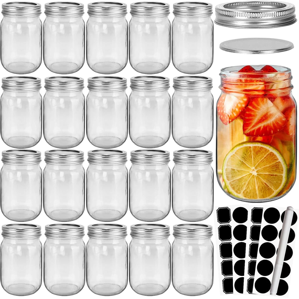 Cyclemore 20 Pcs 12Oz Glass Mason Jars With Silver Separable Lids, 350Ml Round Canning Jars For Honey, Jam, Herb, Wedding Favor, Kitchen Storage Wide Mouth Bottles For Crafts, Meal Prep