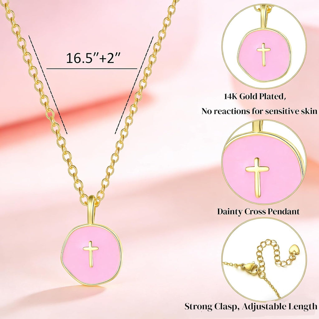 GINAZL Colorful Cross Necklace for Women Girls, Valentines Day | Birthday | First Communion | Christmas Gift | Easter Gifts