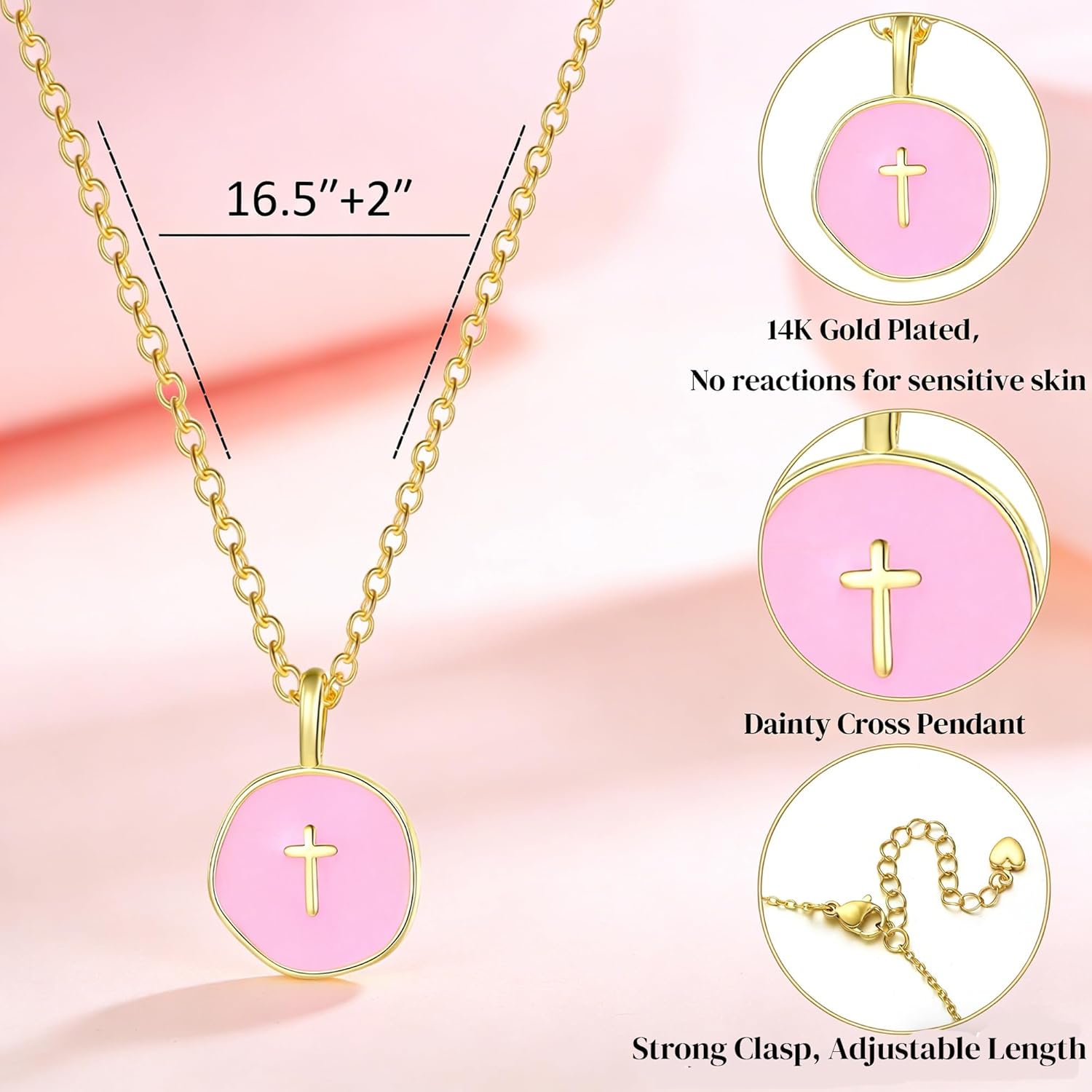 GINAZL Colorful Cross Necklace for Women Girls, Valentines Day | Birthday | First Communion | Christmas Gift | Easter Gifts