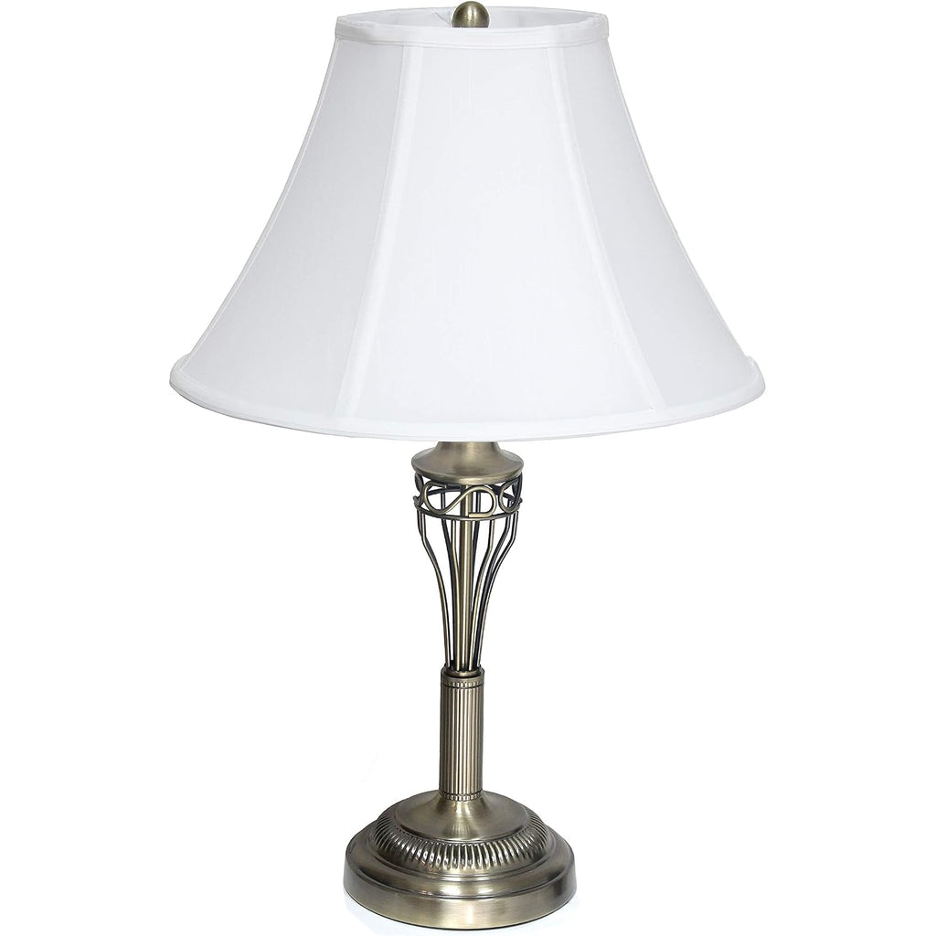 Elegant Designs Lc1001-Abs Antique Brass Three Pack Lamp Set (2 Table Lamps, 1 Floor Lamp) With Fabric White Bell Shaped Shades