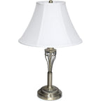 Elegant Designs Lc1001-Abs Antique Brass Three Pack Lamp Set (2 Table Lamps, 1 Floor Lamp) With Fabric White Bell Shaped Shades