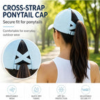 Women's High Ponytail Baseball Cap, Criss Cross Ponytail Hat, Quick-Drying Sports Hat for Running, Golf, Hiking Blue