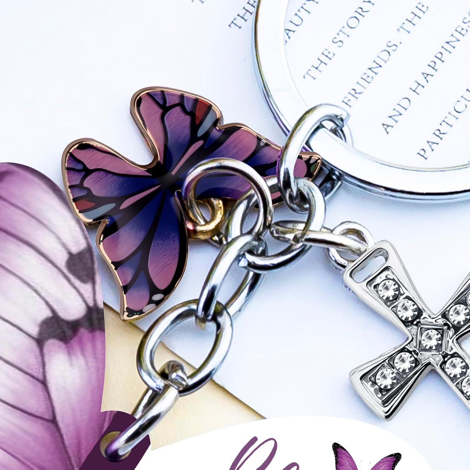Butterfly Christian Keychain Women Cross Bible Verse Keychain Butterfly Purse Charm Inspirational Religious Gifts