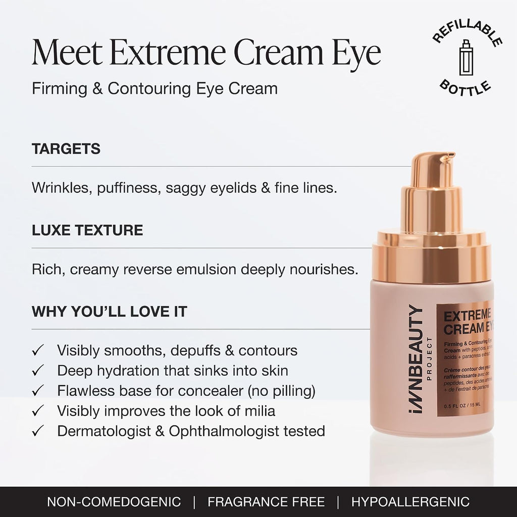 Innbeauty Project Extreme Cream Eye Firming & Contouring Eye Cream With Peptides & Botanicals, Refillable 0.5 Oz (15Ml)