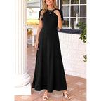 Kirundo Short Sleeve Formal Wedding Guest Dresses For Women, 2026 Summer Pleated Long Flowy Maxi Dress, Two Pockets, A Line