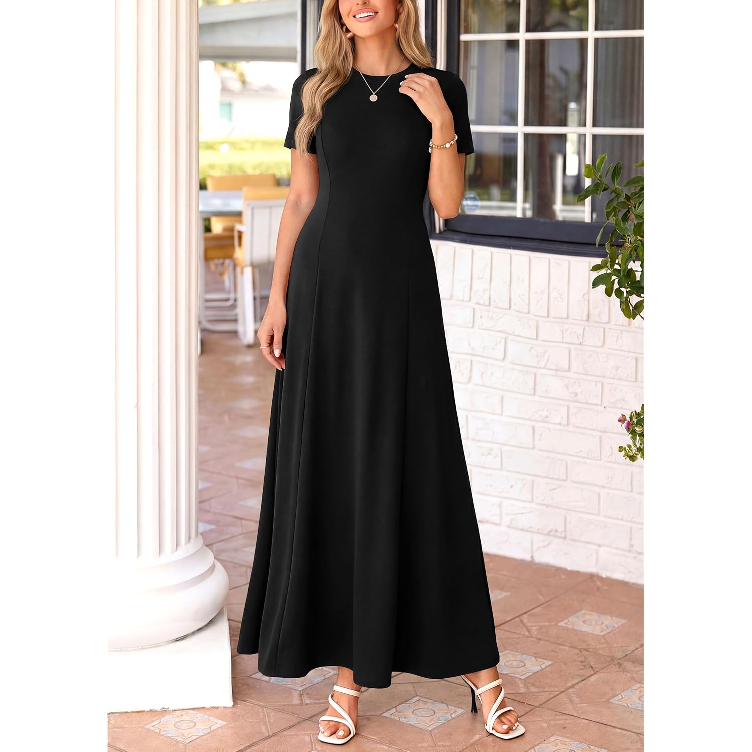 Kirundo Short Sleeve Formal Wedding Guest Dresses For Women, 2026 Summer Pleated Long Flowy Maxi Dress, Two Pockets, A Line
