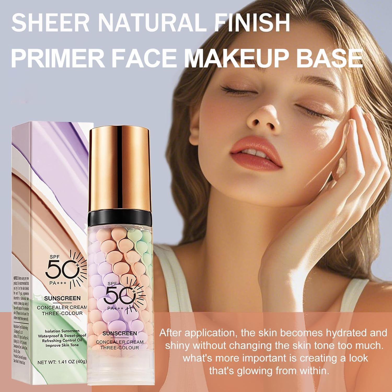 2PCS 3 In 1 Primer for Face Before Makeup, One Step Color Corrector Face Makeup Primer, Tinted Moisturizer with SPF, Tinted Sunscreen for Face, SPF 50, Oil Control, Even Skin, Natural Finish (Set A)