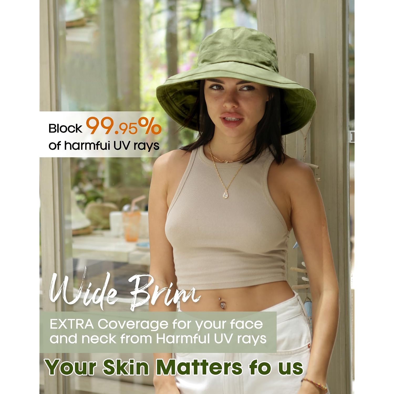 Sun Hats For Women Gardening Hat Wide Brim Ponytail Beach Sun Protection Breathable Cotton Summer Hat With Fold-Up Brim